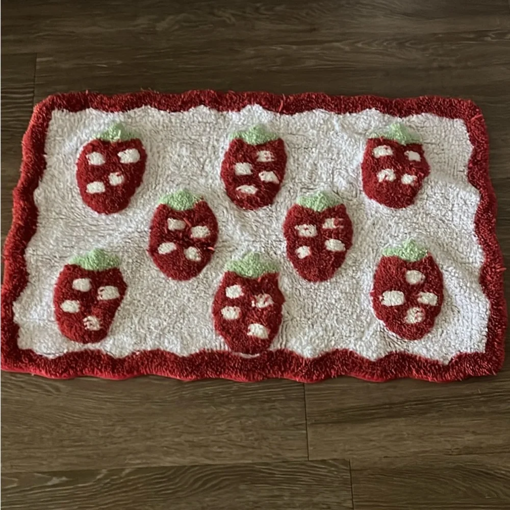 Strawberry Patterned Red and White Rug